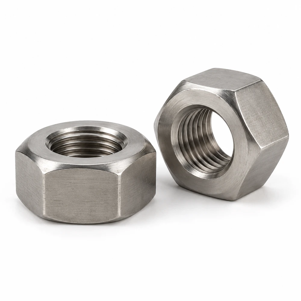Porcas sextavadas pesadas em aço inox com furo passante e rosca interna